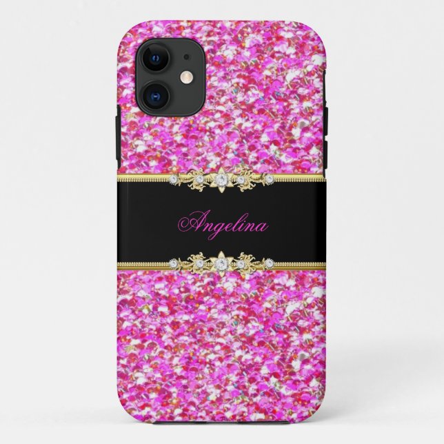 Elegant Classy Glitter Look Pink Black Gold Case-Mate iPhone Case (Back)