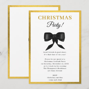 Elegant Classy Gold Black Bow Christmas Party Invitation