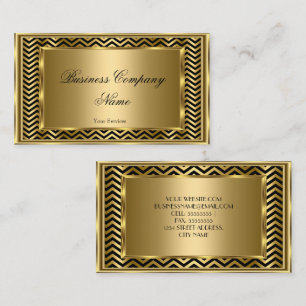Elegant Classy Gold Black Frame Chevron Stripe Business Card