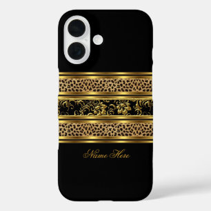 Elegant Classy Gold Black Leopard Floral iPhone 16 Case