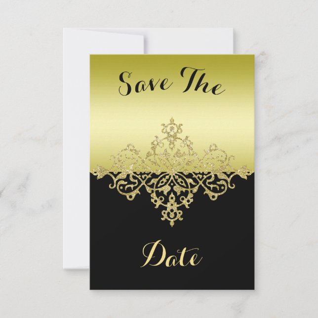 Elegant, Classy Gold & Black Save The date (Front)