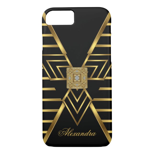 Elegant Classy Gold Black Stripe Art Deco Case-Mate iPhone Case (Back)
