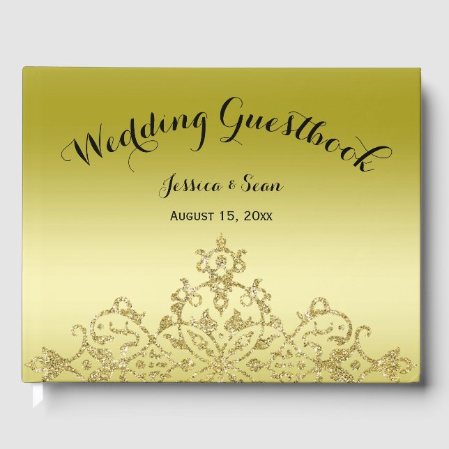 Elegant, Classy Gold & Black Wedding Guest Book (Front)