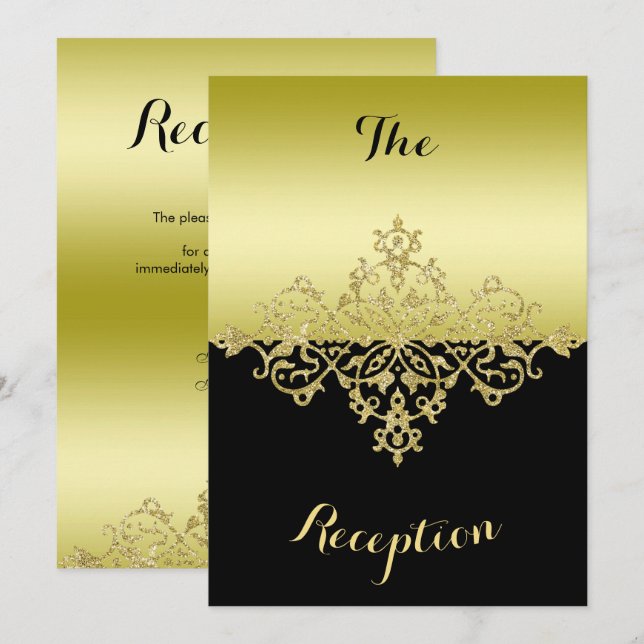 Elegant, Classy Gold & Black Wedding Reception Invitation (Front/Back)