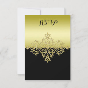 Elegant, Classy Gold & Black Wedding RSVP Card