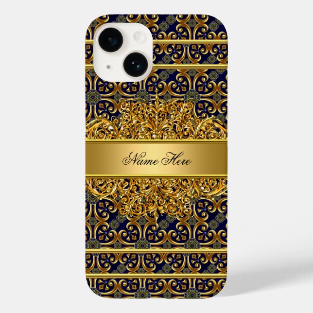 Elegant Classy Gold Blue Case-Mate iPhone Case (Back)