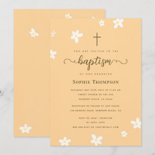 Elegant Classy Gold Cross Floral Religious Baptism Invitation