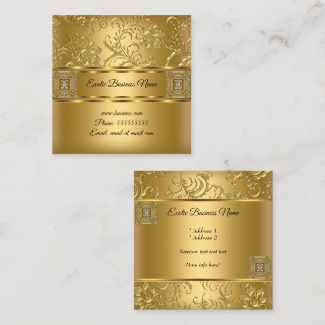 Elegant Classy Gold Damask Floral Look Square Business Card (Front/Back)