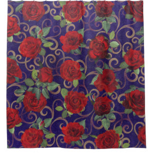 Elegant Classy Gold Damask Vintage Red Rose Purple Shower Curtain