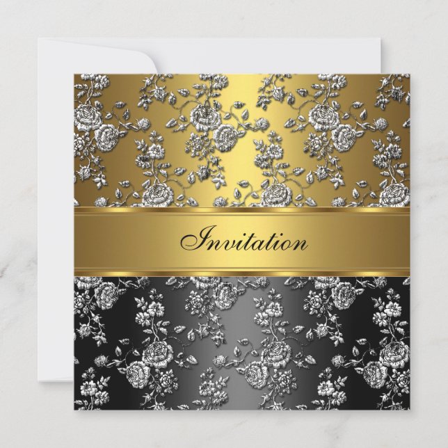 Elegant Classy Gold Embossed Floral 2 Invitation (Front)