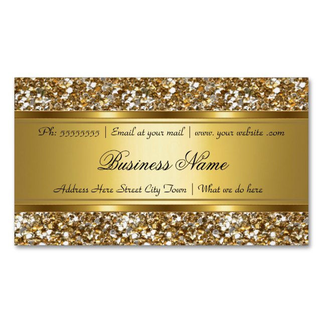 Elegant Classy Gold Faux Glitter Look Business Magnetic Business Card (Front)