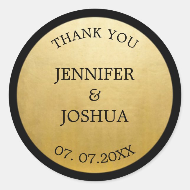 Elegant Classy Gold Foil Black Wedding Gift Favour Classic Round Sticker (Front)