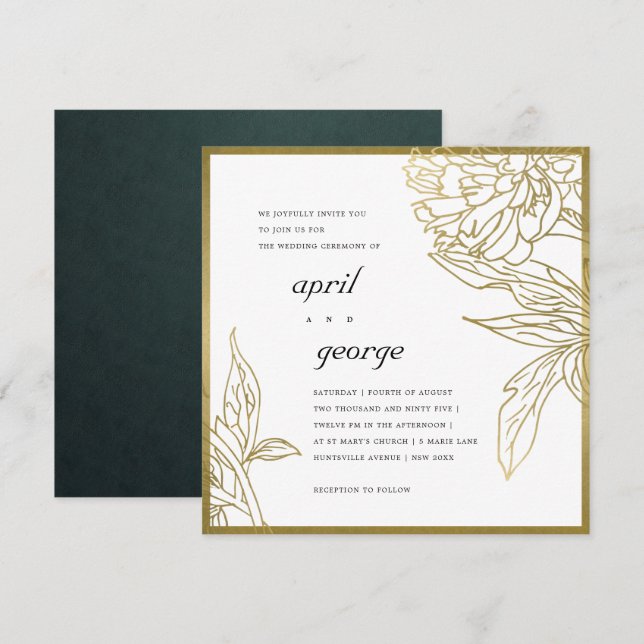  ELEGANT CLASSY GOLD FOIL FLORAL WEDDING INVITE (Front/Back)