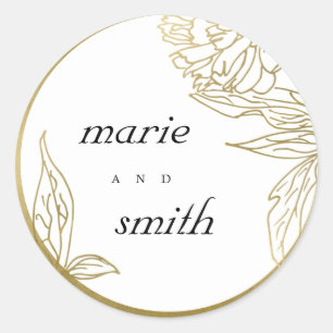 ELEGANT CLASSY GOLD FOIL LUXE FLORAL WEDDING CLASSIC ROUND STICKER