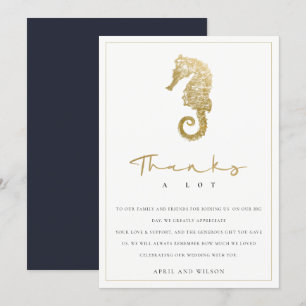 ELEGANT CLASSY GOLD FOIL NAVY SEAHORSE  WEDDING THANK YOU CARD