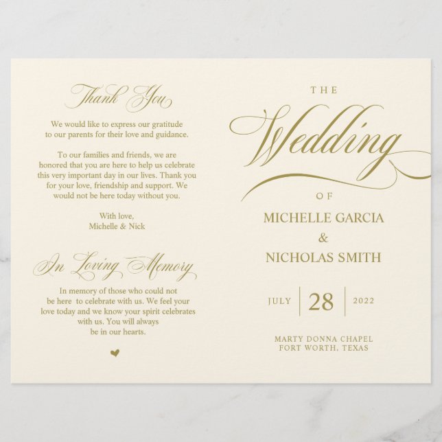 Elegant Classy Gold, Foldable Wedding Program (Front)