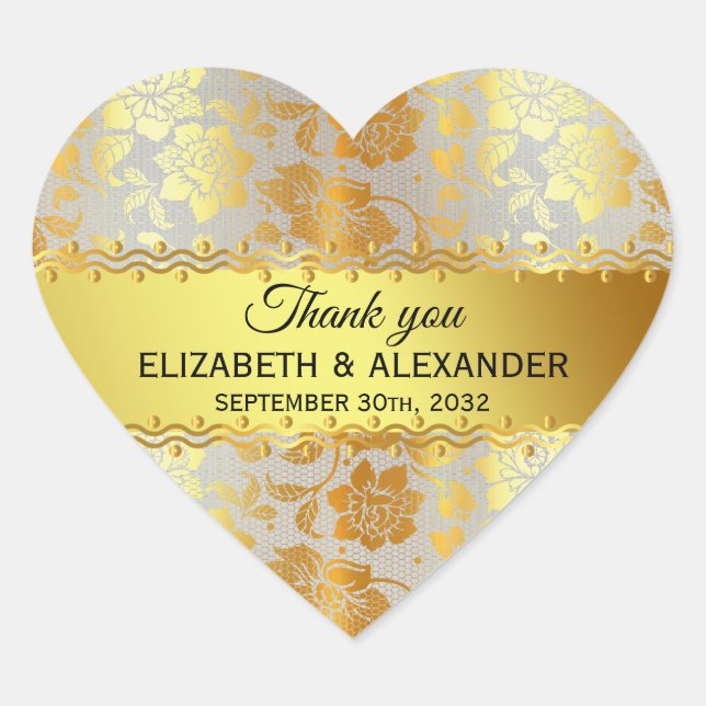 Elegant Classy Gold Grey Floral silver Jewel  Heart Sticker (Front)