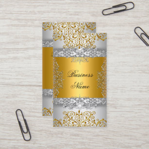 Elegant Classy Gold Lace Silver White Business Card