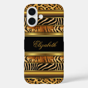 Elegant Classy Gold Mixed Animal Print iPhone 16 Case