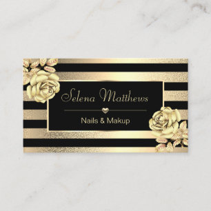 Elegant Classy Gold Roses & Stripes Salon Business Card