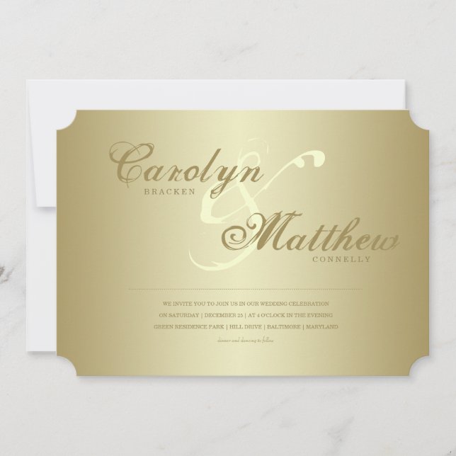 Elegant Classy | Gold Ticket | Wedding Invitation (Front)
