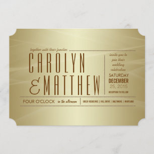 Elegant Classy Gold Wedding Ticket Invitation