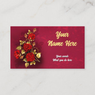 Elegant Classy Golden Red Rose Business Card