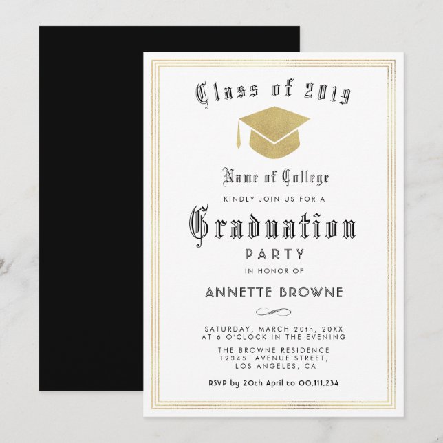 elegant classy graduation party invitation (Front/Back)