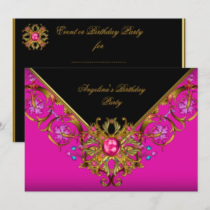 Elegant Classy Hot pink Black Gold Birthday Party Invitation