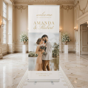 Elegant Classy Ivory and Gold Photo Wedding Retractable Banner