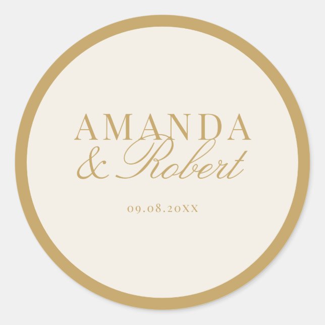 Elegant Classy Ivory and Gold Wedding Classic Round Sticker (Front)