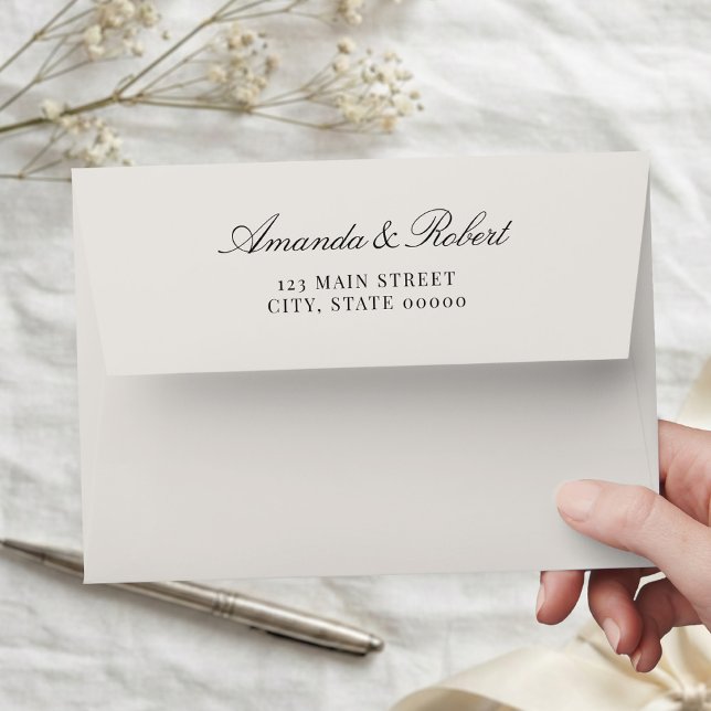 Elegant Classy Ivory Black Wedding Return Address Envelope (Creator Uploaded)