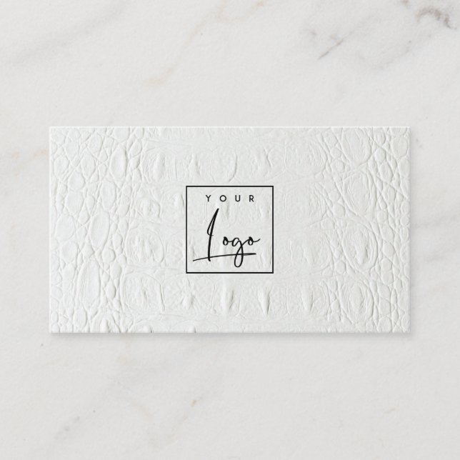 Elegant Classy Logo Ivory White Leather Texture Business Card (Front)