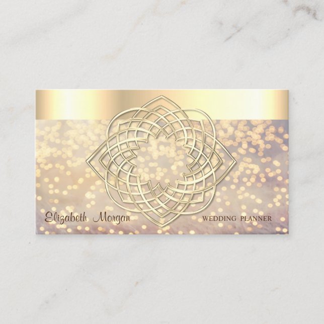 Elegant Classy Modern,Bokeh,Faux Gold Border Business Card (Front)