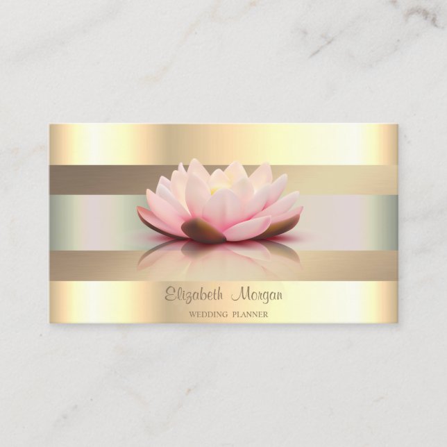 Elegant Classy Modern,Faux Gold Stripes Lotus Business Card (Front)