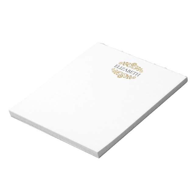 Elegant Classy Modern Monogram Black Gold  Notepad (Rotated)