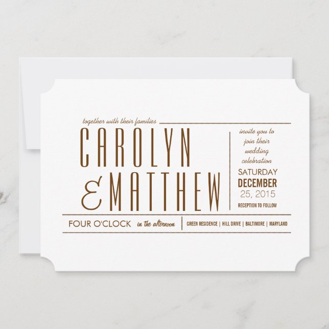 Elegant Classy Modern Wedding Ticket Invitation (Front)
