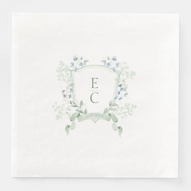 Elegant Classy Monogram Crest Wedding Napkins (Front)