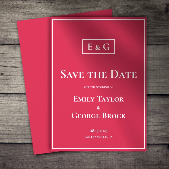 Elegant Classy Monogram Viva Magenta Chic Wedding Save The Date (Creator Uploaded)