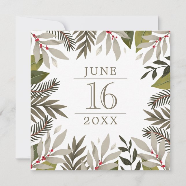 Elegant Classy Muted Botanical  Save The Date (Front)