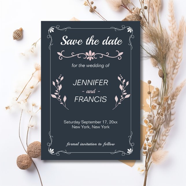 Elegant Classy Navy and Pink Wedding  Save The Date (Navy and Pink Elegant Classy Wedding Save the Date)