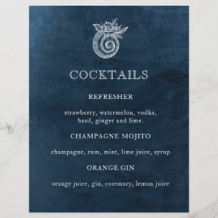Elegant Classy Navy Beach Wedding Cocktail Menu
