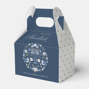 Elegant Classy Navy Blue Happy Hanukkah Floral Favour Box