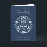 Elegant Classy Navy Blue Happy Hanukkah Floral Holiday Card<br><div class="desc">If you need any further customisation please feel free to message me on yellowfebstudio@gmail.com.</div>