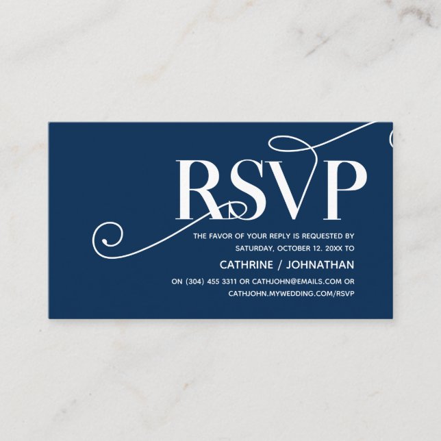 Elegant Classy, Navy Blue Script, RSVP respond Enclosure Card (Front)