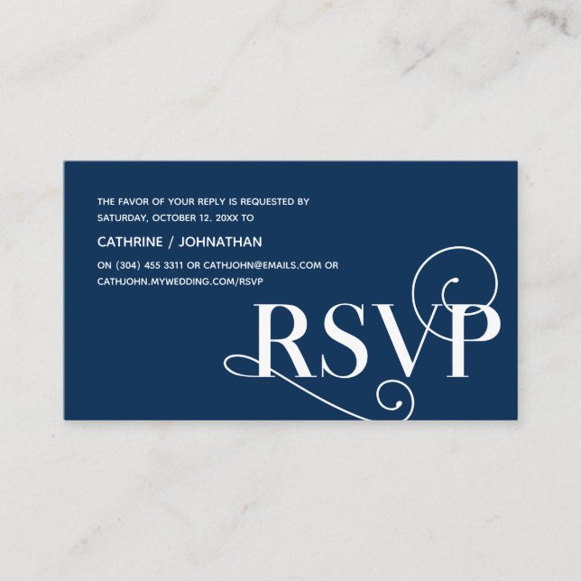 Elegant Classy, Navy Blue Script, RSVP respond Enclosure Card (Front)
