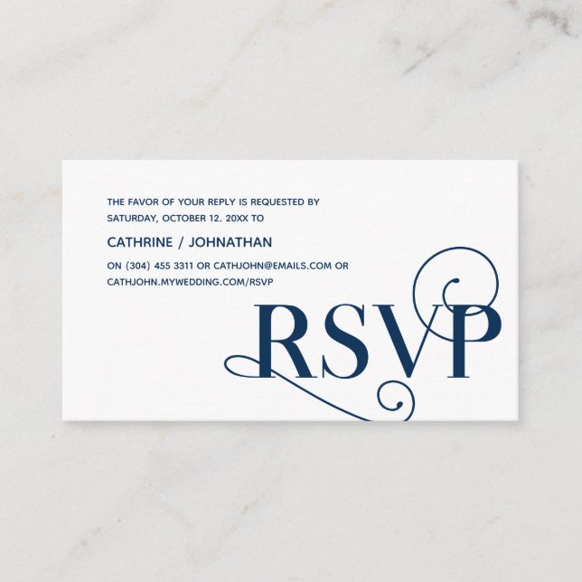 Elegant Classy, Navy Blue Script, RSVP respond Enclosure Card (Front)