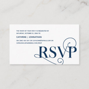 Elegant Classy, Navy Blue Script, RSVP respond Enclosure Card