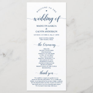 Elegant Classy, Navy Blue, Wedding Ceremony Programme