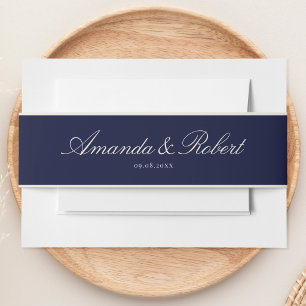 Elegant Classy Navy Blue Wedding Invitation Belly Band